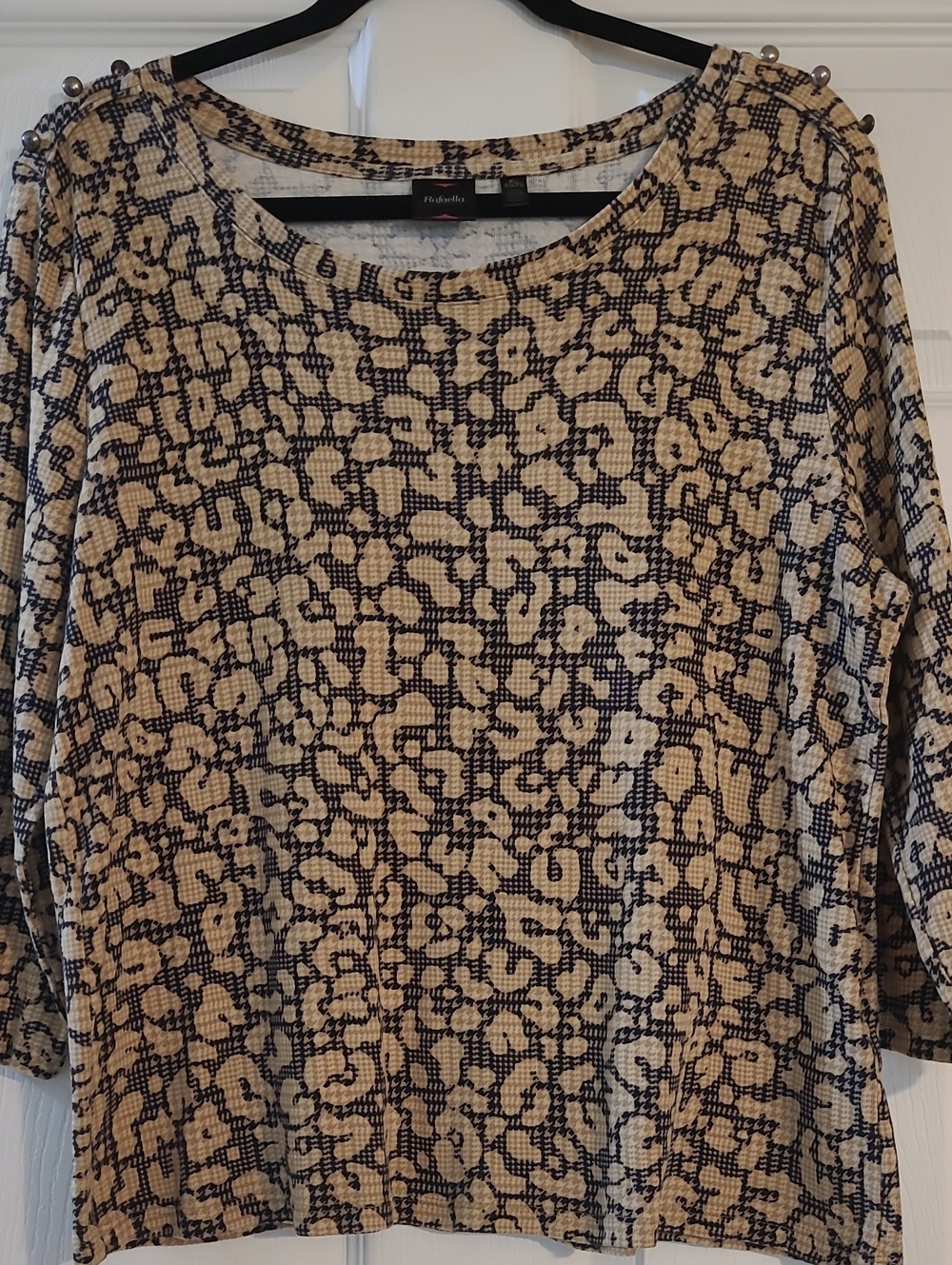 Rafaella Beige and Black Patterned Tunic with Stud Shoulder Detail